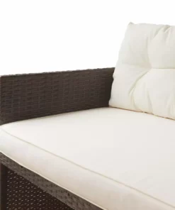 TeamsonUS Teamson Home Outdoor 3-Piece Rattan Patio Sectional Set With Loveseat, Chaise Lounge And Coffee Table, Brown/White