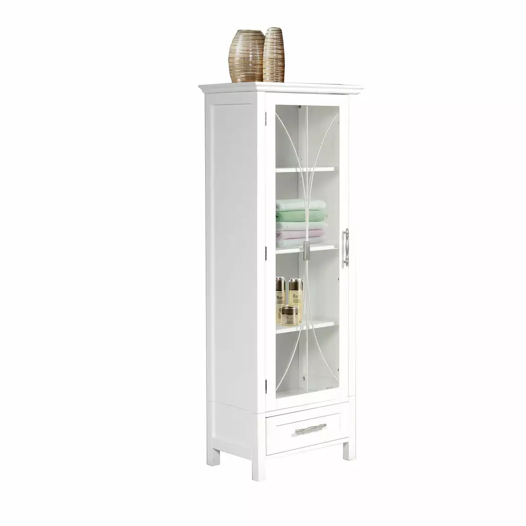 TeamsonUS Teamson Home Delaney Free Standing Tall Slim Linen Storage Cabinet Tower With Glass Panel Door 8 TeamsonUS Teamson Home Delaney Free Standing Tall Slim Linen Storage Cabinet Tower With Glass Panel Door