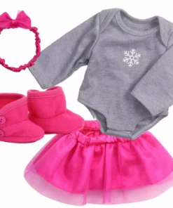 TeamsonUS Sophia's 4 Piece Snowflake Outfit For 15" Baby Dolls, Pink/ Gray Kids