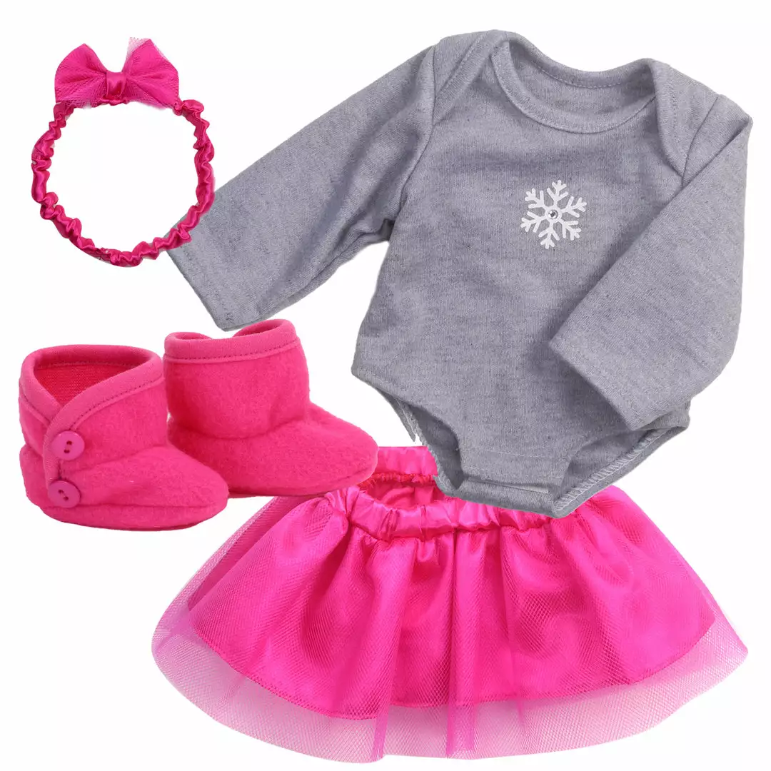 TeamsonUS Sophia's 4 Piece Snowflake Outfit For 15" Baby Dolls, Pink/ Gray Kids 3 TeamsonUS Sophia's 4 Piece Snowflake Outfit For 15" Baby Dolls, Pink/ Gray Kids