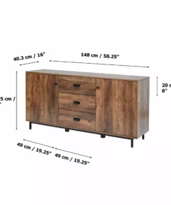 TeamsonUS Teamson Home Brooklyn Sideboard With Storage Plus Metal Legs And Handles, Brown