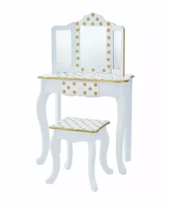 TeamsonUS Fantasy Fields - Fashion Polka Dot Prints Gisele Play Vanity Set - White / Gold Kids