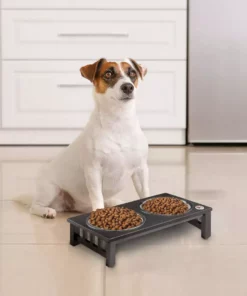 TeamsonUS Teamson Pets 6.5" Pet Dog Feeder With 2 Stainless Steel Bowls, Espresso