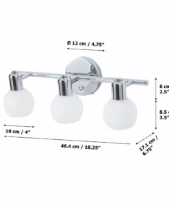 TeamsonUS Teamson Home Bathroom Vanity Triple Sconce Light With 3 Frosted Shades, Chrome Fixture