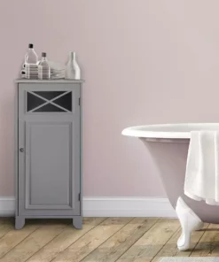 TeamsonUS Teamson Home Dawson Contemporary Narrow Wooden Floor Storage Cabinet With Door, Gray