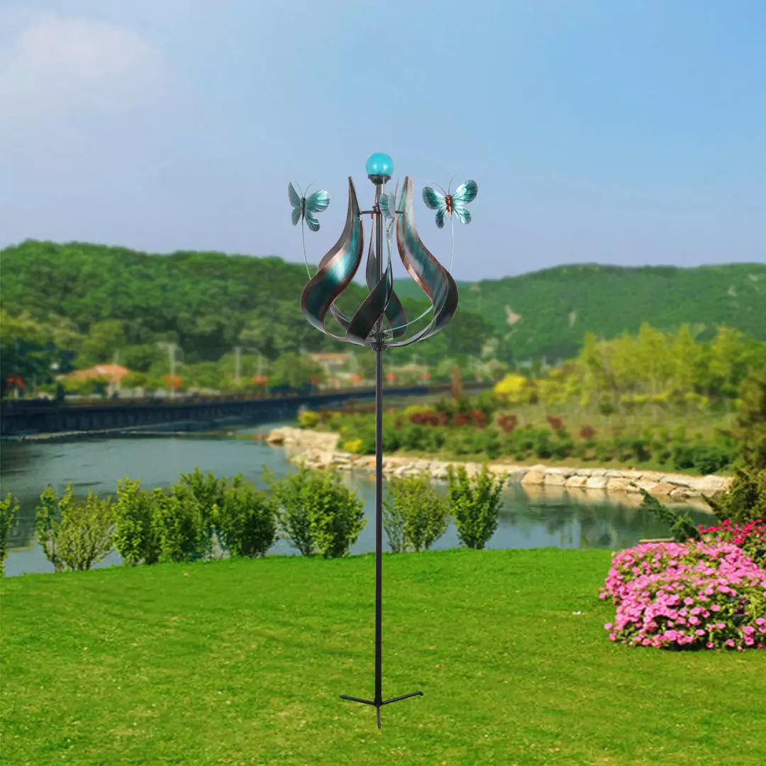 TeamsonUS Teamson Home Outdoor Solar Tulip And Butterfly Kinetic Windmill Sculpture With LED Light, Teal 4 TeamsonUS Teamson Home Outdoor Solar Tulip And Butterfly Kinetic Windmill Sculpture With LED Light, Teal