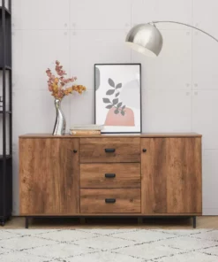 TeamsonUS Teamson Home Brooklyn Sideboard With Storage Plus Metal Legs And Handles, Brown