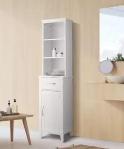 TeamsonUS Teamson Home Newport Contemporary Wooden Linen Tower Storage Cabinet With Open Shelves, White