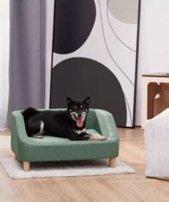 TeamsonUS New Teamson Pets Bennett Linen Sofa Dog Bed For Small And Medium Dogs, Sea Green