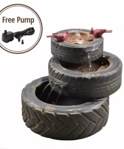 TeamsonUS Teamson Home Outdoor Stacked Aged Tires Fountain