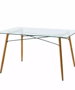TeamsonUS Teamson Home Minimalist Glass Top Dining Table With Wood Base, Natural