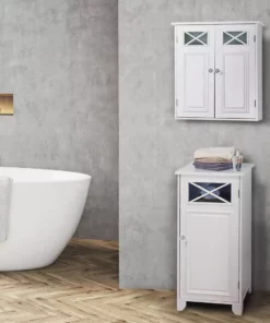 TeamsonUS Teamson Home Dawson Removable Wooden Wall Cabinet With Cross Molding And 2 Doors, White