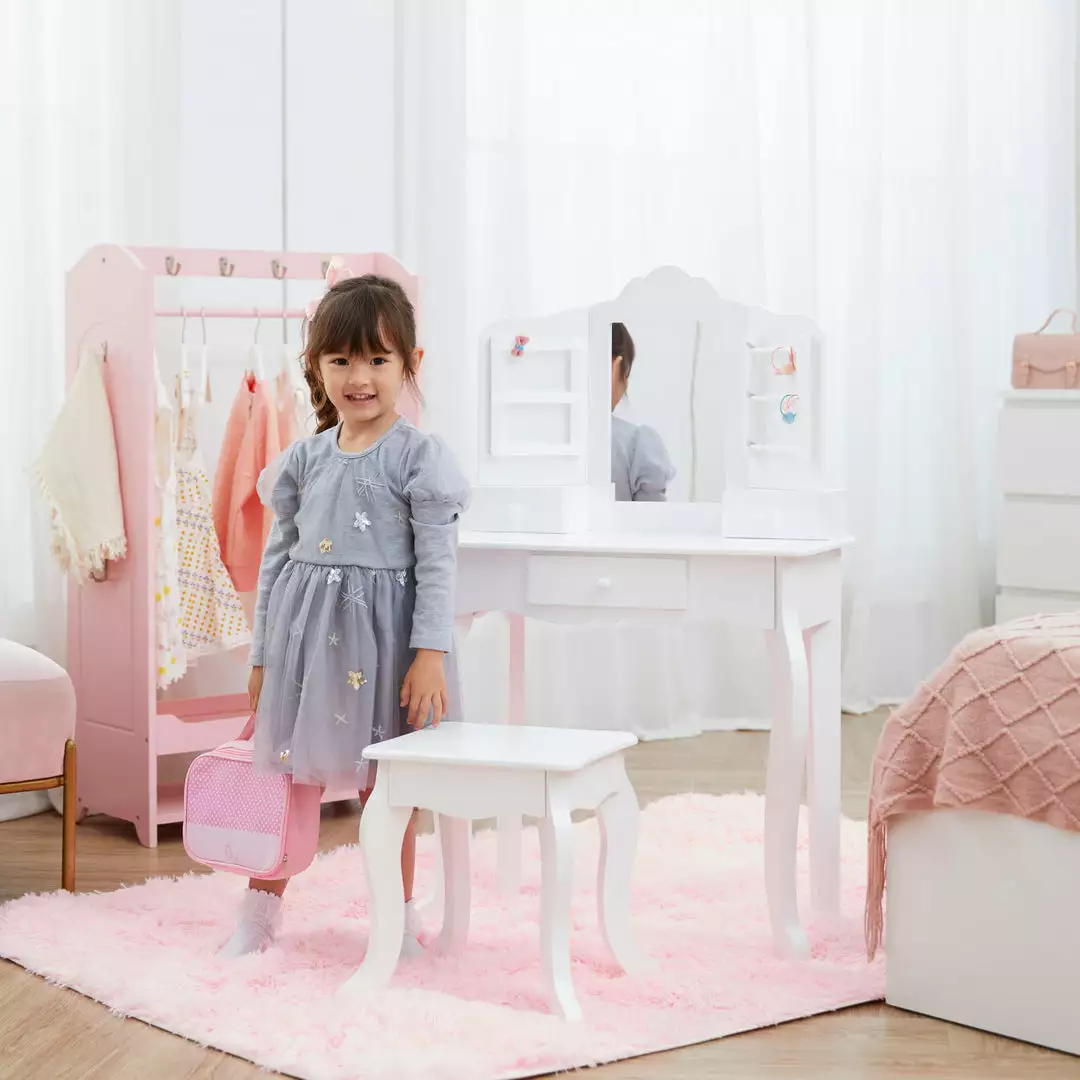 TeamsonUS Fantasy Fields Little Princess Anna Vanity Set With Mirror, Drawers, Jewelry Storage, And Stool, White New 5 TeamsonUS Fantasy Fields Little Princess Anna Vanity Set With Mirror, Drawers, Jewelry Storage, And Stool, White New