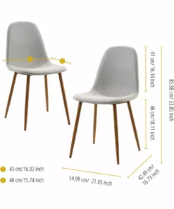 TeamsonUS Teamson Home Minimalist Dining Chair With Wood Grain Metal Legs, Set Of 2, Natural/Light Gray