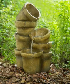 TeamsonUS Teamson Home Stacked Pots Outdoor Garden Fountain