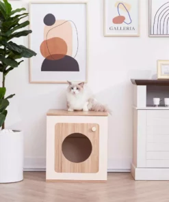 TeamsonUS Teamson Pets Daisy Two Tone Wooden Cat Litter Box Enclosure Side Table, Tan