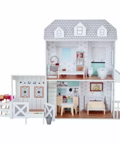 TeamsonUS Teamson Kids Dreamland Farm Dollhouse With 14 Accessories, White/Gray
