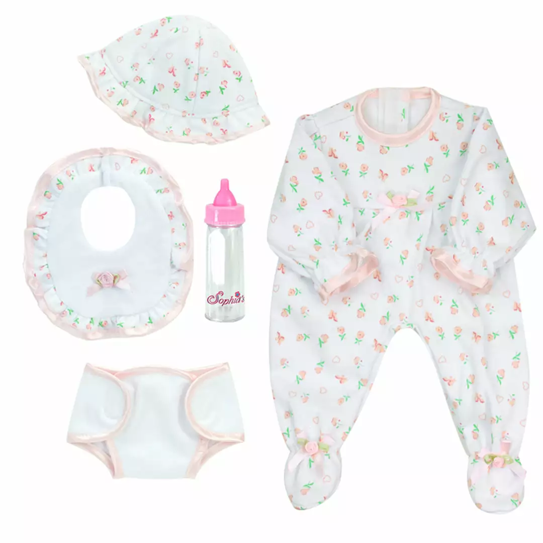 TeamsonUS Sophia's 5 Piece Floral Print Baby Doll And Bottle Set For 15'' Dolls, White/Pink 4 TeamsonUS Sophia's 5 Piece Floral Print Baby Doll And Bottle Set For 15'' Dolls, White/Pink