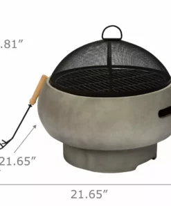 TeamsonUS Teamson Home 21" Outdoor Round Stone Wood Burning Fire Pit With Faux Concrete Base, Gray 12 TeamsonUS Teamson Home 21