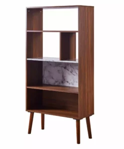 TeamsonUS Teamson Home Kingston Wooden Bookcase With Marble-Look Top, Marble/Walnut