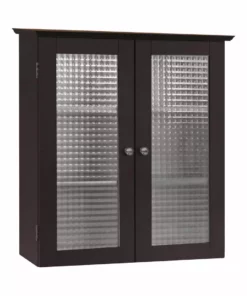 TeamsonUS Teamson Home Chesterfield Removable Wooden Wall Cabinet With 2 Waffle Glass Doors, Espresso