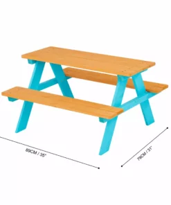 TeamsonUS Teamson Kids Child Sized Wooden Outdoor Picnic Table, Warm Honey/Aqua