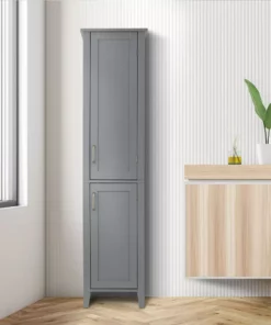 TeamsonUS Teamson Home Mercer Mid Century Modern Linen Tower Storage Cabinet With Two Doors, Gray 10 TeamsonUS Teamson Home Mercer Mid Century Modern Linen Tower Storage Cabinet With Two Doors, Gray