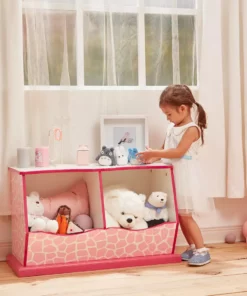 TeamsonUS Fantasy Fields Kids Painted Wooden Toy Storage Cubby With Fashion Giraffe Prints, Pink