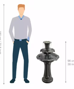 TeamsonUS Teamson Home Outdoor Lily Flower Stone 3-Tier Waterfall Fountain, Gray