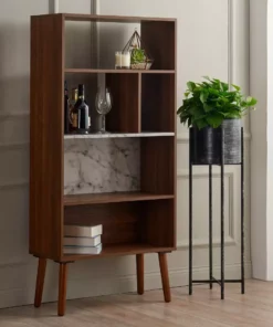 TeamsonUS Teamson Home Kingston Wooden Bookcase With Marble-Look Top, Marble/Walnut