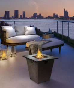 TeamsonUS Teamson Home Outdoor 30" Propane Gas Fire Pit Table With Rattan Base, Espresso