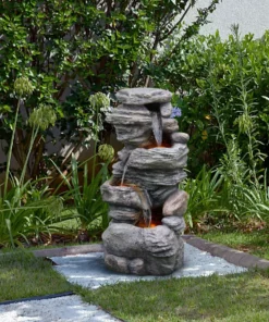 TeamsonUS New Teamson Home Indoor/Outdoor 4-Tier Stacked Stone-Look Tall Waterfall Fountain With LED Lights 10 TeamsonUS New Teamson Home Indoor/Outdoor 4-Tier Stacked Stone-Look Tall Waterfall Fountain With LED Lights