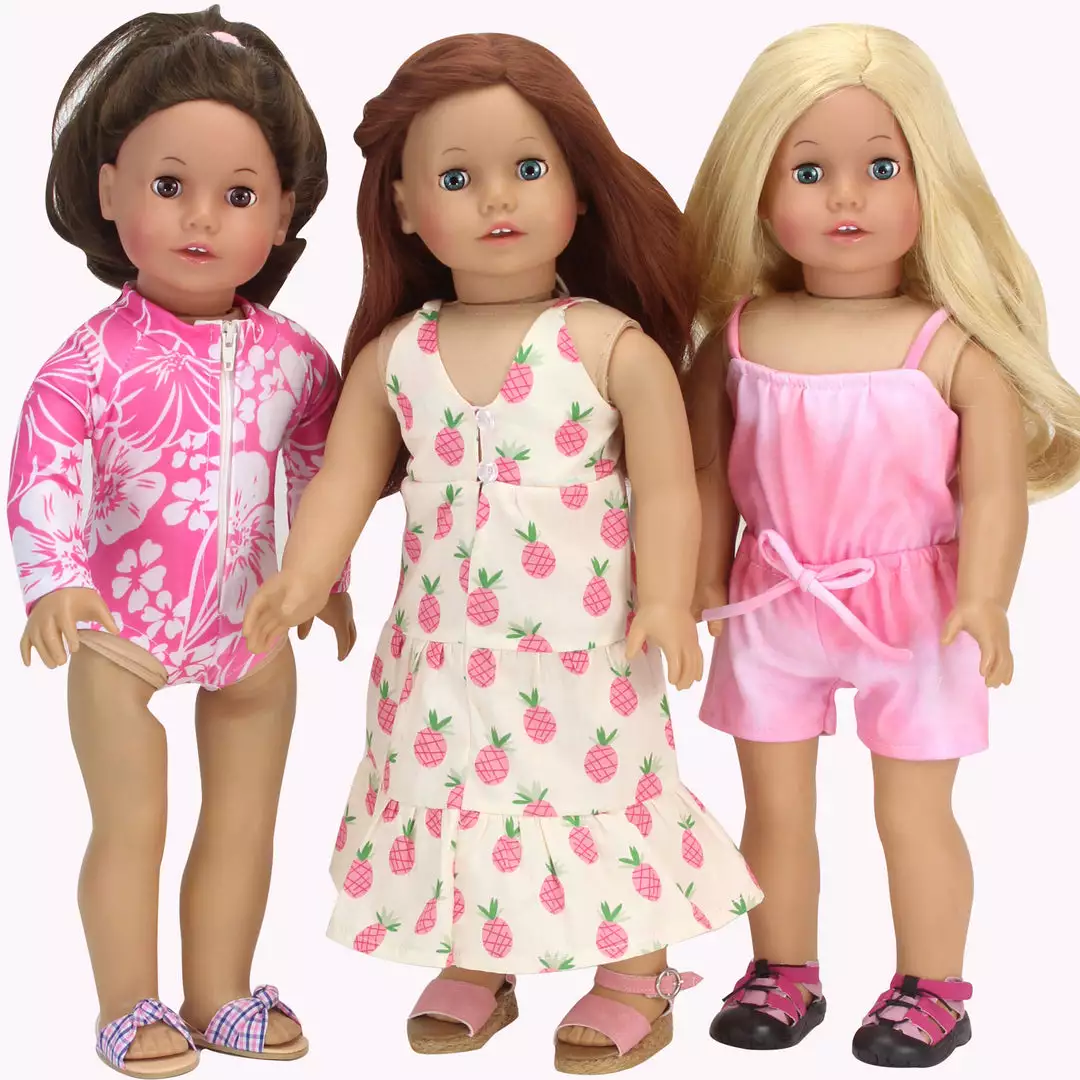 TeamsonUS Kids Sophia's Hawaiian Print Long Sleeve Rash Guard Swimsuit For 18" Dolls, Hot Pink 6 TeamsonUS Kids Sophia's Hawaiian Print Long Sleeve Rash Guard Swimsuit For 18" Dolls, Hot Pink