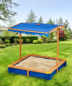 TeamsonUS Teamson Kids 4' Square Solid Wood Sandbox With Rotatable Canopy Cover, Honey/Blue 19 TeamsonUS Teamson Kids 4' Square Solid Wood Sandbox With Rotatable Canopy Cover, Honey/Blue