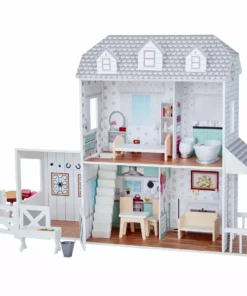 TeamsonUS Teamson Kids Dreamland Farm Dollhouse With 14 Accessories, White/Gray