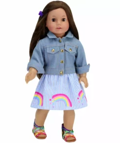 TeamsonUS Kids Sophia's Rainbow Shirt And Striped Skirt For 18