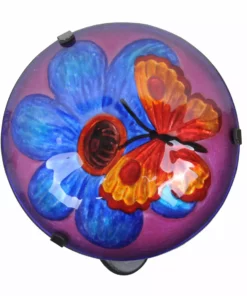 TeamsonUS Teamson Home Outdoor Butterfly Fusion Glass Solar Powered LED Light Stake, Purple