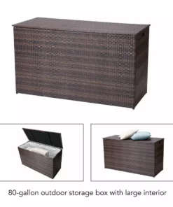 TeamsonUS Teamson Home Outdoor Rattan Wicker 154 Gallon Patio Storage Box With Lining, Brown New