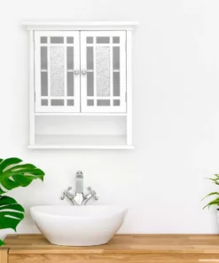 TeamsonUS Teamson Home Windsor Removable Wooden Wall Cabinet With Glass Mosaic Doors, White