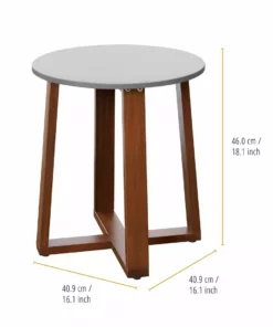 TeamsonUS Teamson Home Outdoor Solid Eucalyptus Wood Patio Side Table With Superstone Cement Top, Gray