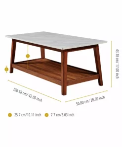 TeamsonUS Teamson Home Kingston Wooden Coffee Table With Storage And Marble-Look Top, Marble/Walnut
