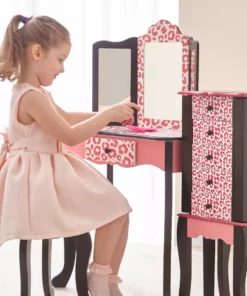 TeamsonUS Kids Fantasy Fields - Fashion Leopard Prints Gisele Play Vanity Set - Pink / Black