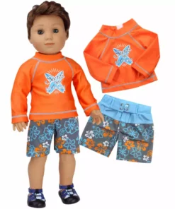 TeamsonUS Sophia's Surf Shirt And Floral Swim Trunks Set For 18" Boy Dolls Kids