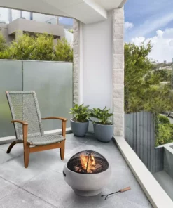 TeamsonUS Teamson Home 21" Outdoor Round Stone Wood Burning Fire Pit With Faux Concrete Base, Gray