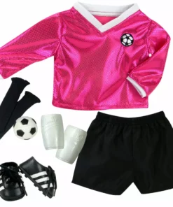 TeamsonUS Kids Sophia's 6 Piece Soccer Uniform Outfit Set For 18'' Dolls, Fuchsia