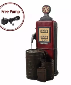 TeamsonUS Teamson Home Outdoor Vintage Gas Station Waterfall Fountain With Pump