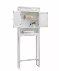 TeamsonUS Teamson Home Lisbon Over The Toilet Space Saver Bathroom Storage Cabinet With Curtained Doors Adjustable Shelves