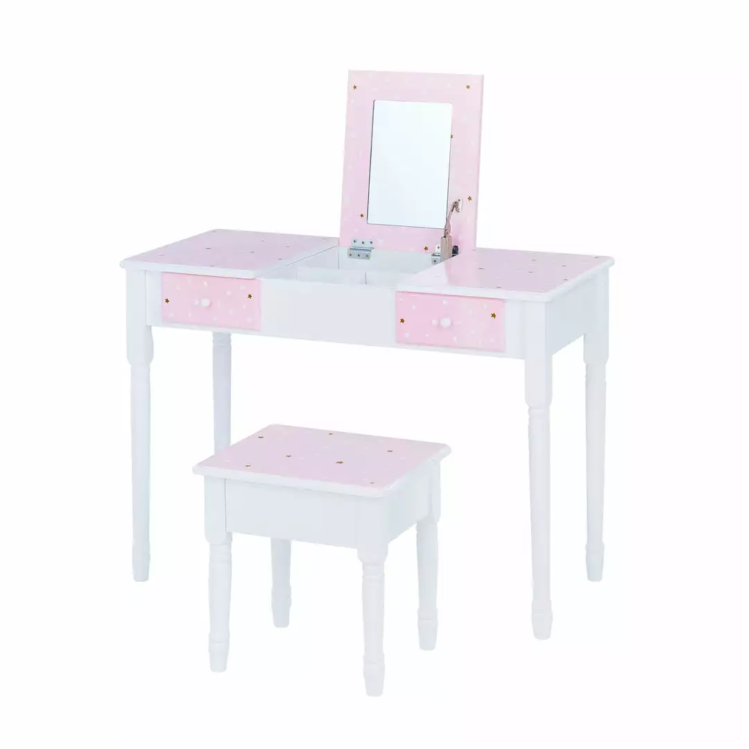 TeamsonUS Fantasy Fields Kids Kate Twinkle Star Vanity Set With Foldable Mirror And Chair, Pink/White 3 TeamsonUS Fantasy Fields Kids Kate Twinkle Star Vanity Set With Foldable Mirror And Chair, Pink/White