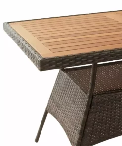 TeamsonUS Teamson Home Outdoor 5 Piece Rattan And Acacia Wood Patio Dining Set With Four Chairs And Table, Brown 12 TeamsonUS Teamson Home Outdoor 5 Piece Rattan And Acacia Wood Patio Dining Set With Four Chairs And Table, Brown