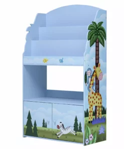 TeamsonUS Fantasy Fields Sunny Safari Kids 3-Tier Wooden Bookshelf With Storage, Multicolor